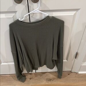 Abercrombie & Fitch Olive Waffle Knit Sweatshirt